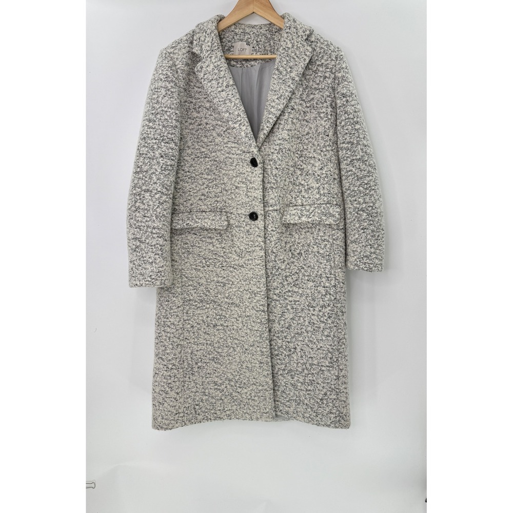 Loft Womens Salt and Pepper Boucle Knit Longline Coat Grey White See Measurement
